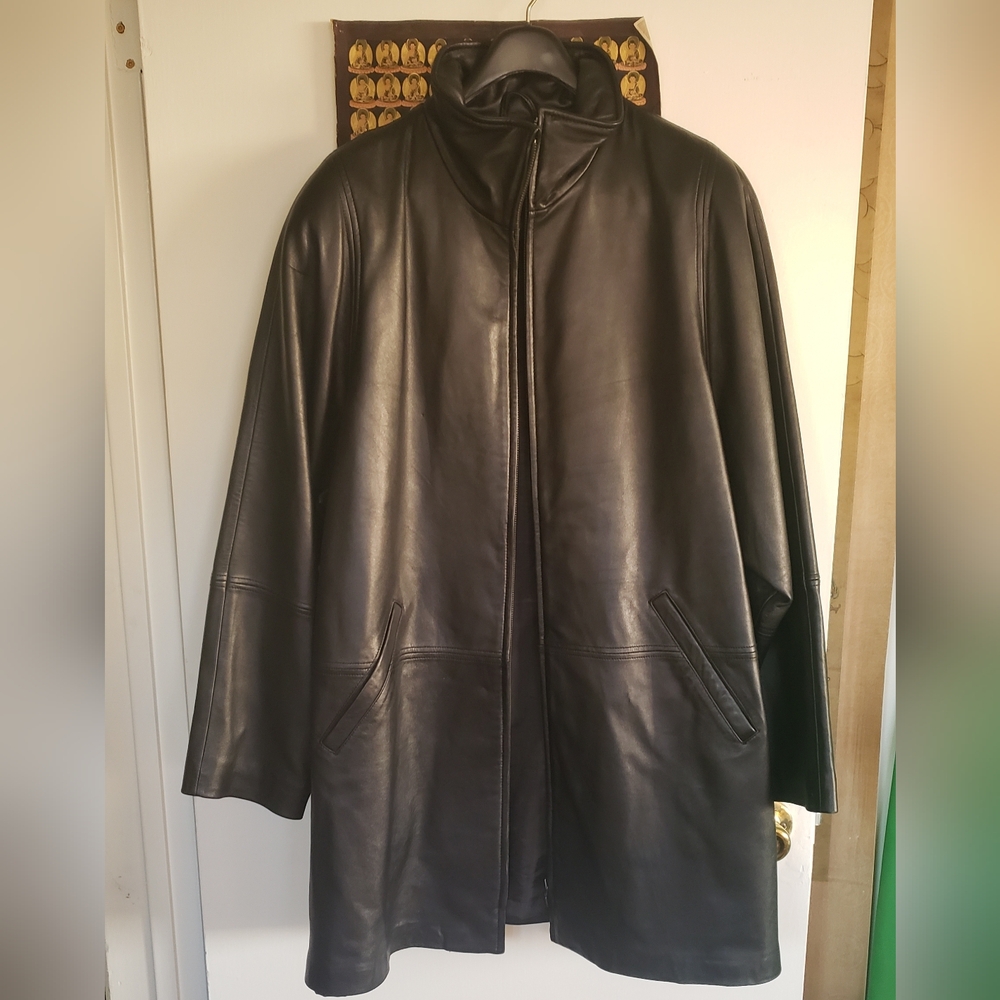 Relativity Black Leather Trench Coat